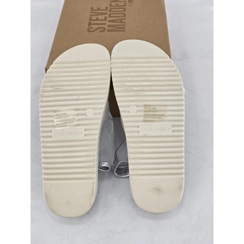 Steve Madden JKIT Sandals Kids 1 Silver Mesh Buckle Platform - New